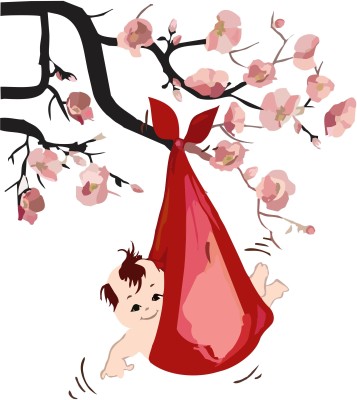 K2A Design 82 cm Baby hanging on tree branch wall sticker (: 91 Cm X 82 Cm Self Adhesive Sticker(Pack of 1)