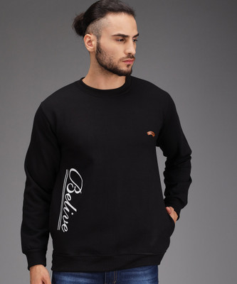 ZEPPI Printed Round Neck Casual Men Black Sweater