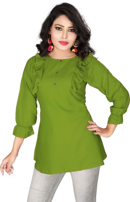 Vaishnavi International Casual Self Design Women Green Top