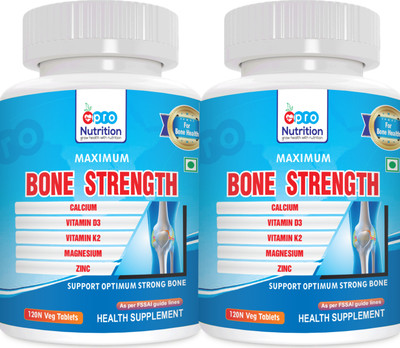 PRONUTRITION Bone Strength with Calcium+Vitamin D3+Vitamin K2+Magnesium+Zinc-Pack of 2 Bottles(2 x 120 Tablets)