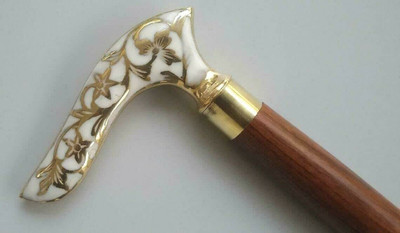 CRAFTSEXPORT Brass Derby Design White Leaf Brass Handle Wooden Walking Stick Cane for Men's & Women's Unique Gift for Father's Day Walking Stick