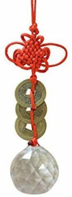 Delhi Gift House Crystal Products Crystal Feng Shui Lucky Coins with Crystal Ball Hanging Lucky Charm, Standard, Clear Decorative Showpiece  -  12 cm(Crystal, White, Red)