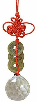 GIFTCITY Crystal Products Crystal Feng Shui Lucky Coins with Crystal Ball Hanging Lucky Charm, Standard, Clear Glass Yantra(Pack of 1)