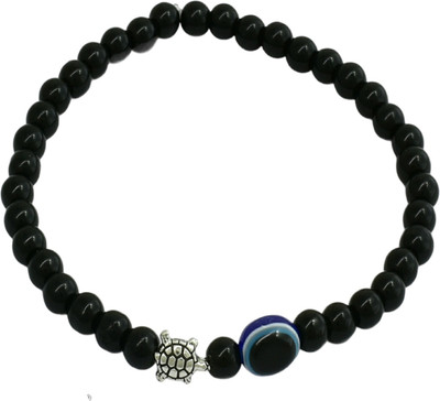 HIGH TRENDZ Divine Black Beads Evil Eye With Tortoise Charm Strechable Glass Anklet