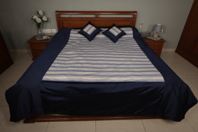 Amba International 100 TC Polyester King Striped Flat Bedsheet(Pack of 1, Blue and Crème)