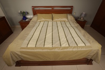 Amba International 100 TC Polyester Double Striped Flat Bedsheet(Pack of 1, Cream)