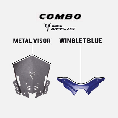 acube mart mt 15 CNC short visor dot + MT 15 winglet blue Bike Headlight Visor