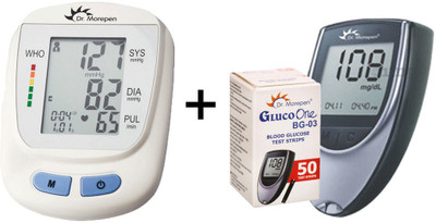 Dr. Morepen Dr Morepen B P MONITOR BP 09 with Dr Morepen BG 03 Gluco One Glucometer, 50 Strips Healthcare Combo Bp 09 and BG 03 Bp Monitor(White)