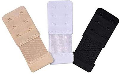 Dazr Bra Hook Extender-2 Hook - 2 Eye (with Extra Elastic) –Save Your Bra Increase Band Length_Bra Hooks for Women Pack of 3 Multicolor Hook Extender(Beige, Black, White Pack of 3)