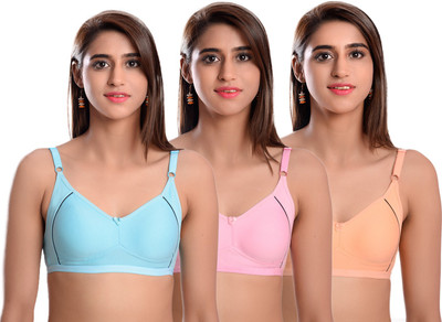 Bilqis Full Coverage T-Shirt Type Non Padded Bra Women Full Coverage Non Padded Bra(Pink, Gold, Light Blue)