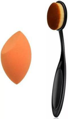Glemmi Super Soft Oval Foundation Brush+Sponge puff blender(Pack of 2)
