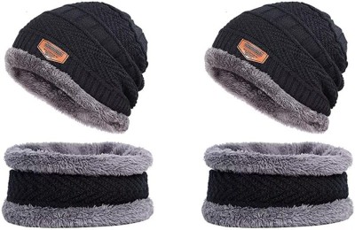 VISHAL_Co Self Design, Solid Beanie Cap(Pack of 2)