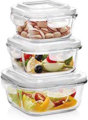 BOROSIL Klip N Store Glass Storage Containers For Kitchen With Air-Tight Lids, Microwave & Oven Safe, Square, Set of 3 (320 ml, 520 ml, 800ml) 3 Containers Lunch Box(320 ml)