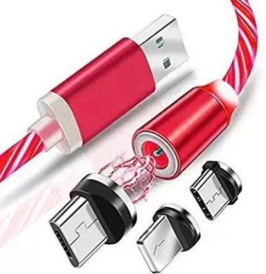 ANY KART Magnetic Charging Cable 2 A 1 m Magnetic Charging Cable Magnetic Fast Charging Cable Flowing Light USB Cable Led Micro Data Cables(Compatible with ALL SMARTPHONE & ALL IOS ANDROID, Red)