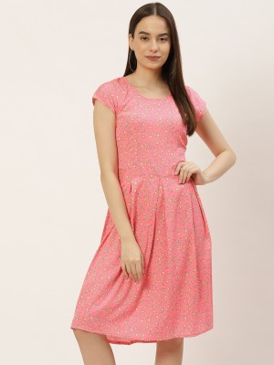 Wisstler Women Fit and Flare Pink Dress