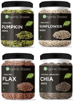 Organic Basket Raw Seeds Mix for Eating - 1kg - Chia, Sunflower, Pumpkin & Flax (250g*4 Pack) (Super Saver Combo) (Jar Pack) Mixed Seeds(1 kg, Pack of 4)