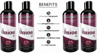 Manarya Sun's Heart Red Onion Oil Herbal Hair oil- For Hair Regrowth, Anti Dandruff, Treat hair loss and Thickens hairs pack of 4 bottle of 100ml Hair Oil(400 ml)