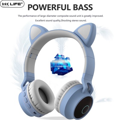 Wk Life K9 Kids Headphones Wireless, Girls/Boys Cat Ear Bluetooth & Wired Headset(Blue, On the Ear)