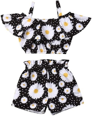 Janki Silk Mills Girls Party(Festive) Top Shorts(Black, White)