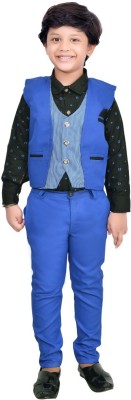 Kidzarea Boys Festive & Party Shirt, Waistcoat and Pant Set(Blue Pack of 1)