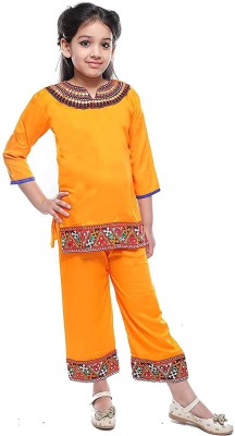 K2Creations Girls Festive & Party Kurta and Palazzo Set(Yellow Pack of 1)