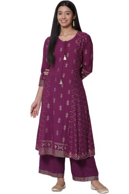 RANGRITI Women Printed Straight Kurta(Purple)