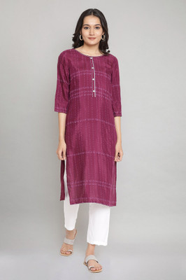 Aurelia Women Geometric Print Straight Kurta(Purple)