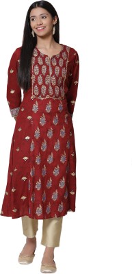 RANGRITI Women Printed Straight Kurta(Maroon)