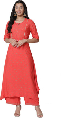 RANGRITI Women Embellished Flared Kurta(Red)