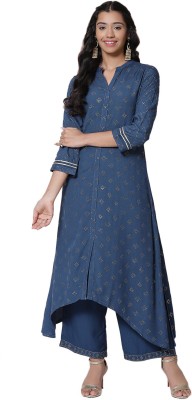 RANGRITI Women Embellished Asymmetric Kurta(Dark Blue)