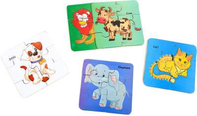 Ashmi Wooden Multi-color Animals 6 Piece cutting With 5 Different Jigsaw Puzzles Fun with Learning games for kids Boy And Girls Size 6 X 6 Inch Age 3+(Multicolor)