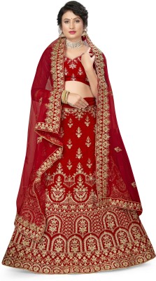 manvaa Embroidered Semi Stitched Lehenga Choli(Red)