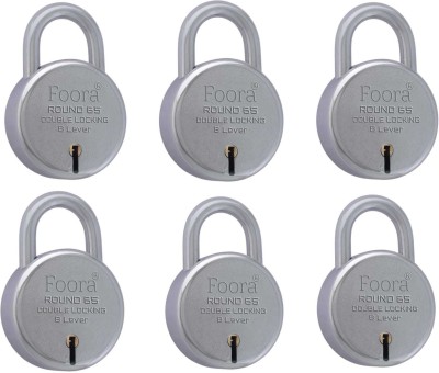 Foora Lock with 5 Keys, Separate Round 65mm Padlock Silver Finish (Pack of 6 Padlock(Silver)