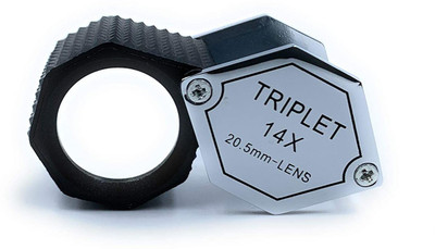 fozti Premium Jewellers Eye Loupe 20.5mm 14x Rubber Grip Hexagon Lens Magnifying Triplet Glass Folding Pocket Size Hand-Held Portable for Jewellery, Diamond & Gemstone Graders/Sorters/Traders 14X Eye Loupe(Silver)