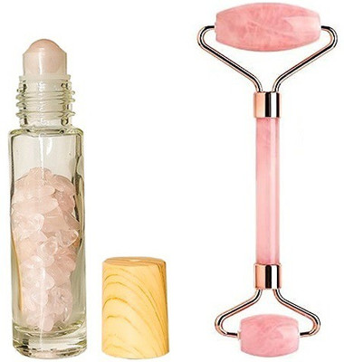 Getmecraft Rose Quartz Roller and Roller Bottle Jade Roller For Face Massager Rose Quartz Roller WITH Rose Quartz ESSENTIAL OIL ROLLER BOTTLES For Anti Aging Rose Quartz Roller for Face and Dark Circles Under Eye Massager(Pink)