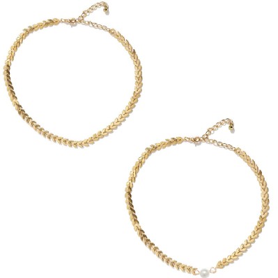 Oomph Combo of 2 Gold Tone Delicate Beads Gold-plated Plated Metal, Alloy Choker