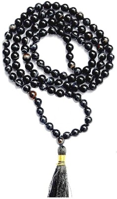 numeroastro Original Black Sulemani Hakik Round Knotted Beads Mala (109 Beads) (8 MM Approx) (1 Pc) Agate Stone Chain