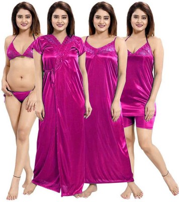 onms Women Solid Pink Night Suit Set