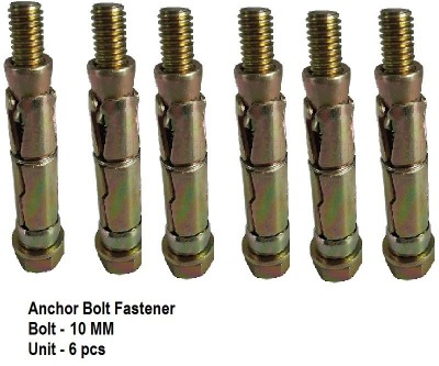 SS SASHA Nut & Bolt Set 10 mm Wall Anchor Fasteners, Rust-Proof Expansion Screws for Concrete Walls ( 6 Pcs)(aluminium)