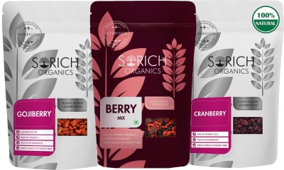 Sorich Organics Berry Mix-200GM,Goji Berries-150GM & Cranberries-200GM|Dried Fruits Combos. Goji Berries, Cranberries(3 x 183.33 g)