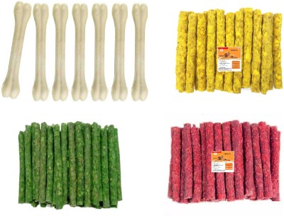 Pet N Perry Combo Pack Of Red,Yellow,Green Munchy & 10 Inch Calcium Bone 250-250Gm Chicken, Mutton, Mint Dog Chew(1 kg, Pack of 1)