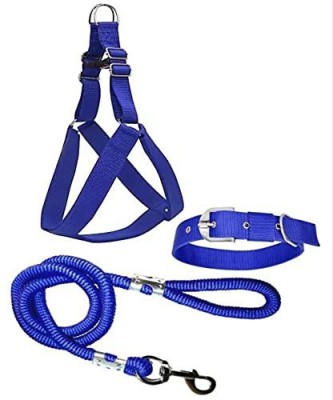 Pups&Pets Combo Pack of Harness, Neck Collar Belts and Rope Set Dog Collar & Leash(Medium, Blue)