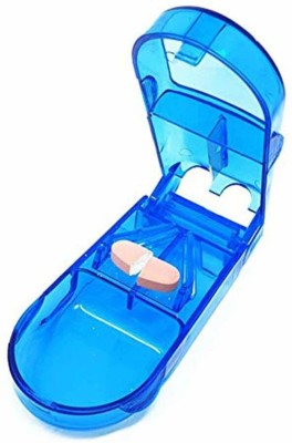 NWLY Transparent Medicine Pill Case Tablet Cutter Splitter Divide Safe Storage Compartment Box, Cuts Pills Stainless Steel Blade, Travel Sized BlPCTRP-2563 Manual Pill cutter and Organizer(Blue)