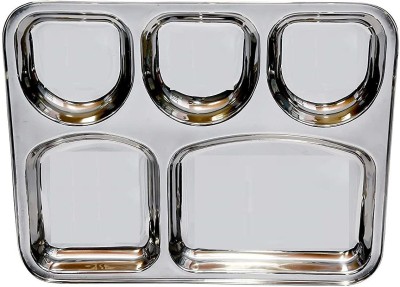 Sager Stainless Steel Lunch/Dinner Plate/Bhojan Thali 5 in 1 U Shape Compartments with Mirror Finish Sectioned Plate