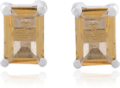 Femme Jam 925 Sterling Silver Natural Citrine Gemstone Rectangle Stud Earrings for Women Citrine Sterling Silver Stud Earring