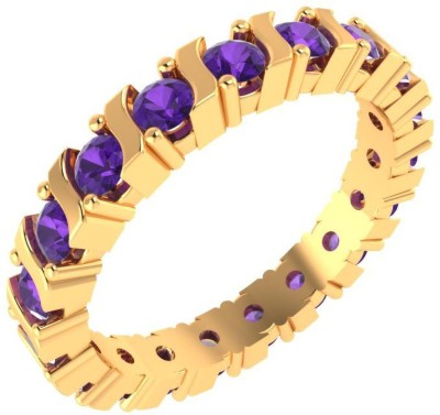 KRISHNO JEWELS AELR0006Q Sterling Silver Amethyst Gold Plated Ring