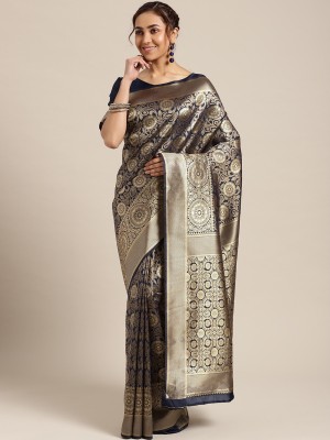 Om Shantam sarees Self Design Kanjivaram Silk Blend Saree(Brown)