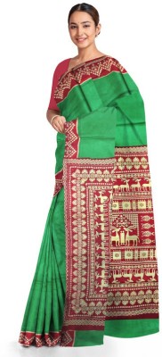 Ambika Creation Printed Daily Wear Pure Cotton Saree(Red, Green)