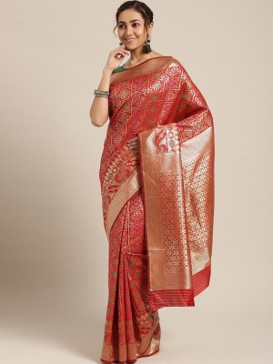 Om Shantam sarees Self Design Banarasi Silk Blend Saree(Red)