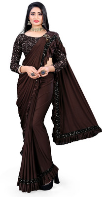 ARRA ENTERPRISE Embellished Bollywood Lycra Blend, Lace Saree(Brown)